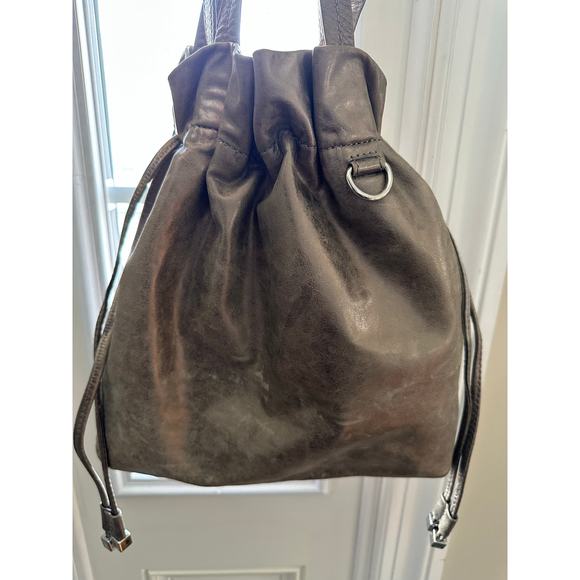 MICHAEL KORS Metallic LEATHER bag Drawstring HOBO bucket taupe chain shoulder - Picture 9 of 16